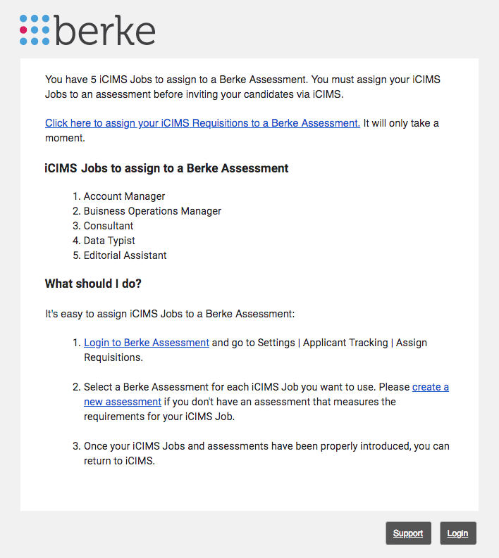 screenshot of Berke / iCIMS email